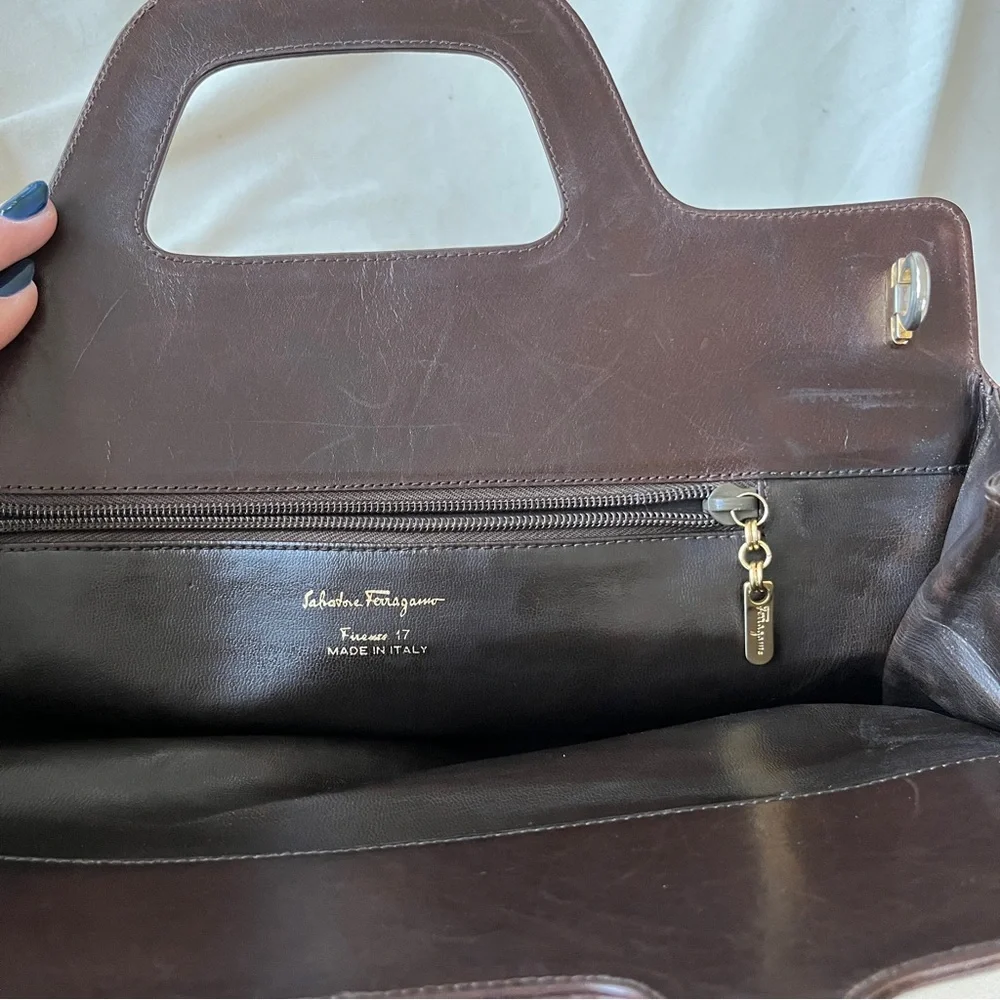 Salvatore Ferragamo Wanda Vintage Briefcase Style Structured Brown Leather Bag - Picture 7 of 10